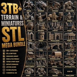 Mega pacchetto di terreni e miniature STL da 3 TB / Pacchetto di terreni per giochi di ruolo da tavolo / Piastrelle per dungeon, castelli, rovine, mappe / File di terreno per la stampa 3D di D&D