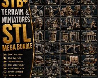 Paquete Mega STL de Terreno y Miniaturas de 3 TB / Paquete de Terreno para Juegos de Rol de Mesa / Losetas de Mazmorras, Castillos, Ruinas, Mapas / Archivo de Impresión 3D de Terreno para D&D