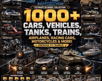 Paquete de más de 1000 archivos STL de autos, modelos de vehículos imprimibles en 3D, archivos STL y 3MF, autos de carreras, aviones, trenes, barcos, tanques, helicópteros, camiones, paquetes de archivos STL de autos