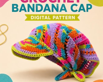 Patrón de gorro tipo bandana de ganchillo / Instrucciones de ganchillo en PDF de nivel intermedio, pañuelo de malla para el cabello / pañuelo bohemio para la cabeza / pareo de verano para la cadera, términos estadounidenses / 4 tallas