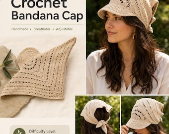 Patrón PDF para gorro tipo bandana de ganchillo / Tutorial para sombrero de sol de malla para verano / Gorro estilo boho con lazo / Descarga instantánea / Términos de EE. UU. / 4 tallas