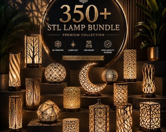 Paquete de más de 350 archivos STL para lámparas / Paquete de iluminación decorativa imprimible en 3D, archivos SVG para lámparas de madera, archivos de corte láser para lámparas 3D, paquete de patrones DXF para pantallas de lámparas