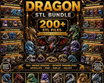 Paquete de más de 200 archivos STL de dragones flexibles / Dragones de fuego y de las 4 estaciones / Archivos de impresión 3D de dragones articulados / Paquete de dragones flexibles / Se permite el uso comercial