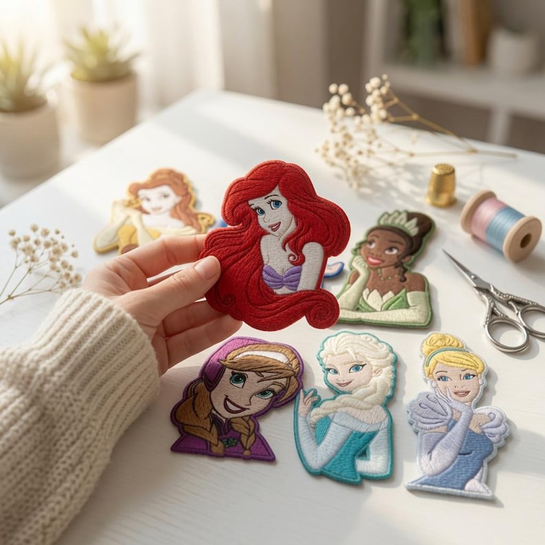 Disney Princess Portrait Patch, Ariel Cinderella Elsa Iron On Patch, Belle Snow White Fairytale Gift, Jacket Backpack Clothing Label image 1