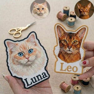 Parche bordado termoadhesivo con retrato de mascota personalizado, etiqueta personalizada con el nombre del gato, regalo DIY para mamás de perros y gatos, recuerdo conmemorativo, velcro para coser