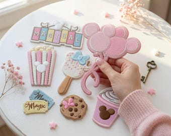 Mickey Snacks Treats Pastel Embroidered Patch, Theme Park Vacation Magic Iron On Patch, Birthday Gift For Disney Fans, Backpack Jacket