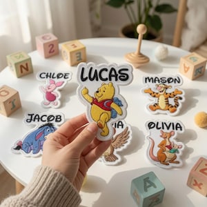 Personalized Pooh Bear Friends Embroidered Patch, Custom Name Cartoon Animal Iron On Patch, Back To School Gift For Kids, Backpack Jacket