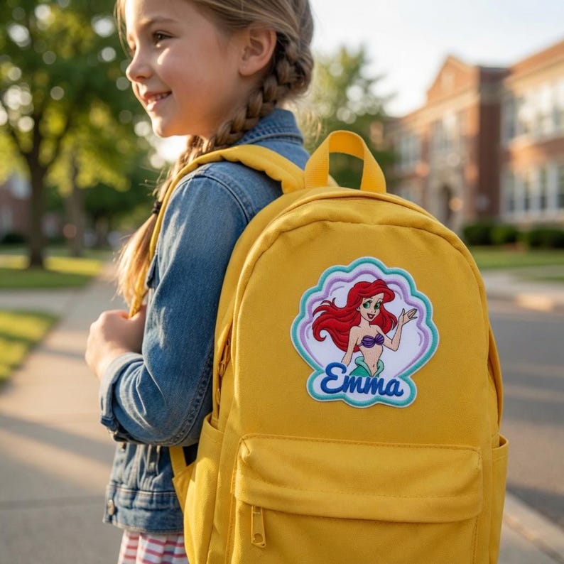 Personalized Ariel Mermaid Name Patch, Custom Name Seashell Iron On Patch, Family Vacation Theme Park Gift, Backpack Jacket Label image 3