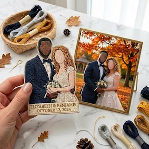 Custom Wedding Portrait Embroidered Patch, Personalized Anniversary Gift for Couple, Custom Embroidered Keepsake, Wedding Date Name Patch