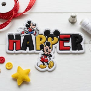 Personalized Mickey Mouse Name Patch, Custom Name Alphabet Iron On Patch, Cute Cartoon Harper Badge, Kids Backpack Denim Jacket Label
