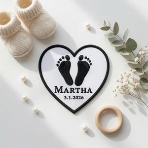 Personalized Heart Baby Footprint Patch, Custom Name Birth Stats Iron On Patch, Newborn Baby Shower Gift, Backpack Blanket Memory Label