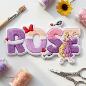 Personalized Tangled Rapunzel Name Patch, Custom Name Disney Princess Iron On Patch, Birthday Theme Park Gift, Backpack Jacket Label