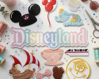 Disneyland Theme Park Embroidered Patch Set, Magical Vacation Icons Applique, DIY Denim Jacket Patchwork, Disney Travel Gift, Sew Velcro