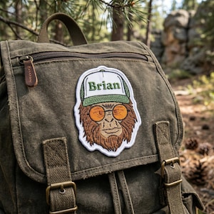 Personalized Bigfoot Embroidered Patch, Custom Name Sasquatch Trucker Hat Iron On Patch, Funny Outdoor Gift For Men, Backpack Jacket Hat