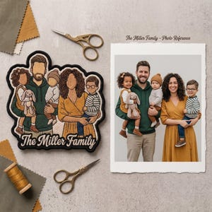 Personalized Faceless Photo Patch, Custom Family Portrait Iron On Patch, Picture to Embroidery Gift, Backpack Denim Jacket Name Label
