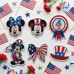 Disney Mickey Minnie 4th Of July Patch, Patriotic Uncle Sam Flag Iron On Patch, USA Independence Day Gift, Jacket Backpack Bag Label