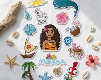 Parche bordado de Moana Ocean Adventure, parche termoadhesivo de Island Vacation Magic, regalo de cumpleaños para fans de Disney, etiqueta para mochila, chaqueta o bolso.