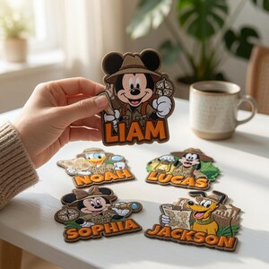 Personalized Mickey And Friends Safari Patch, Custom Name Animal Kingdom Iron On Patch, Family Vacation Matching Gift, Backpack Jacket