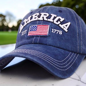 Gorra America EST 1776, gorra patriótica con la bandera de EE. UU., gorra de béisbol vintage desgastada, gorra bordada estilo "papá americano", regalo para el 4 de julio.