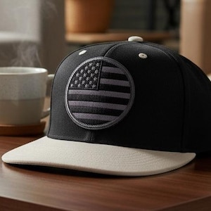 American Flag Velcro Patch Hat, Flat Bill Snapback Cap, Removable Patch Patriotic USA