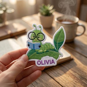 Personalized Bookworm Caterpillar Patch, Custom Name Reading Patch, Cute Bug Applique, Library Tote Decor, Back To School Kids Gift