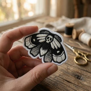 Gothic Death Head Moth Embroidered Patch, Dark Academia Skull Insect Iron On Patch, Halloween Gift For Goth Friends, Backpack Jacket