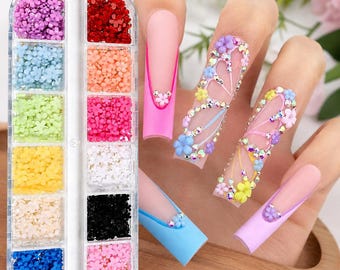 3D Flower Nail Art Kit Bow Pearl Nail Charms Acrylic Floral Nail Decorations Pink White Nail Supplies Set