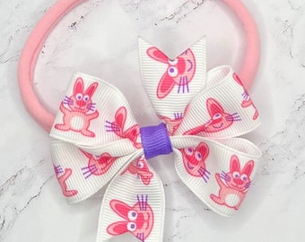 Pink Easter Bunny Baby Bow Headband, Easter Baby Headband, Newborn Easter Nylon Headband, Girl Easter Bunny Hair Bow, Easter Infant Headband