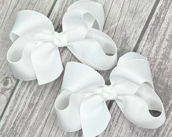 SugarSweetBows White Hair Bow, Hair Bows, Small 3 Bows for Girls, Baby Bow, Toddler Bow, Girls Bow, Spring-Easter Bow, Pigtail Bows, No Slip Hair Clip