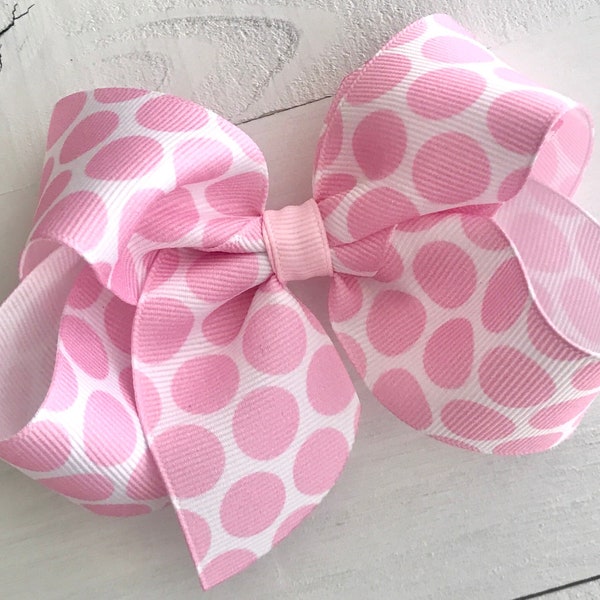 Pink/White Big Polka Dot Hair Bow, Hair Bows, Bows for Girls, Girls Birthday Bow, Boutique Toddler Bow, Baby Bow Headband, No Slip Hair Clip