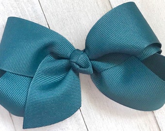 Navy and Coral Hair Bows-Ott Hair Bow-Coral and Navy Blue hair bow-Blue orange hair bow