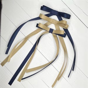 Navy Blue and Khaki School Uniform Bows, Hair Bows, Back To School Bow, Navy School Bow, Long Tail Bow, Girls Bow, Hair Clip, Bows for Girls