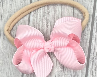 Light Pink Bow Headband, Spring Baby Headband, Pastel Baby Girl Headband, Baby Shower Gift, Newborn Nylon Headband Bow, Pink Hair Bow