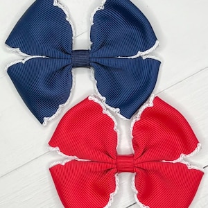Pick-Back To School Bow, Hair Bows, Red or Navy School Uniform Bow, Girls Bow, Moonstitch Bow Hair Clip, School Headband, Bows for Girls