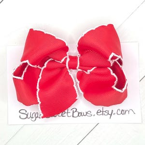 Red Moonstitch Hair Bow, Hair Bows, Back To School Bow, Uniform Bow, Girls Bow, Baby Bow, Hair Clip/Headband, Bows for Girls, Red White Bow
