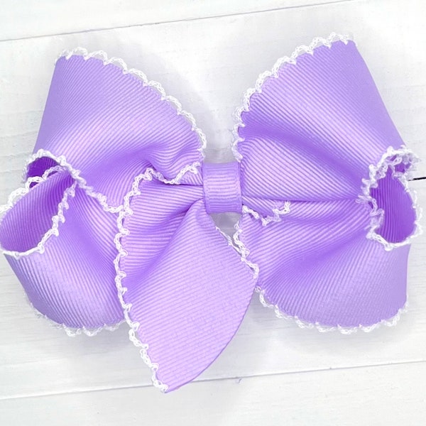 Lavender Moonstitch Hair Bow, Hair Bows, Bows for Girls, Girls Spring Bow, Pastel Baby Bow Headband, Big Toddler Bow, No Slip Hair Clip