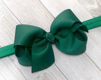 Dark Green Bow Headband, Baby Headbands, Baby Bow Headband, Baby Hair Bow, Newborn Headband, Infant Headband Bow, Flower Girls Bow Headband