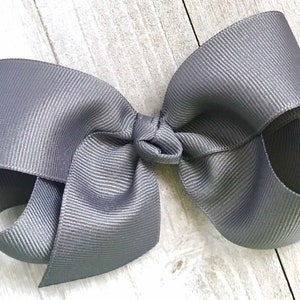 Gray Hair Bow, Hair Bows, Bows for Girls, Baby-Infant-Toddler-Girls Bow, Spring-Easter Bow, School Bow, Big Hair Bow, No Slip Hair Clip
