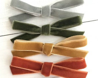 Fall Mini Velvet Bow Set, 2.5" Velvet Hair Bows, Neutral Holiday Velvet Bows, Baby Girls Velvet Bow, Newborn Bow Headband, Velvet Hair Clips