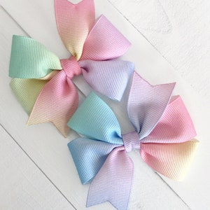 Pastel Ombré Rainbow Hair Bow, Mini Hair Bows, Bows for Girls, Baby Bow Headband, Toddler Pigtail Bows, Birthday Bow, No Slip Hair Clip