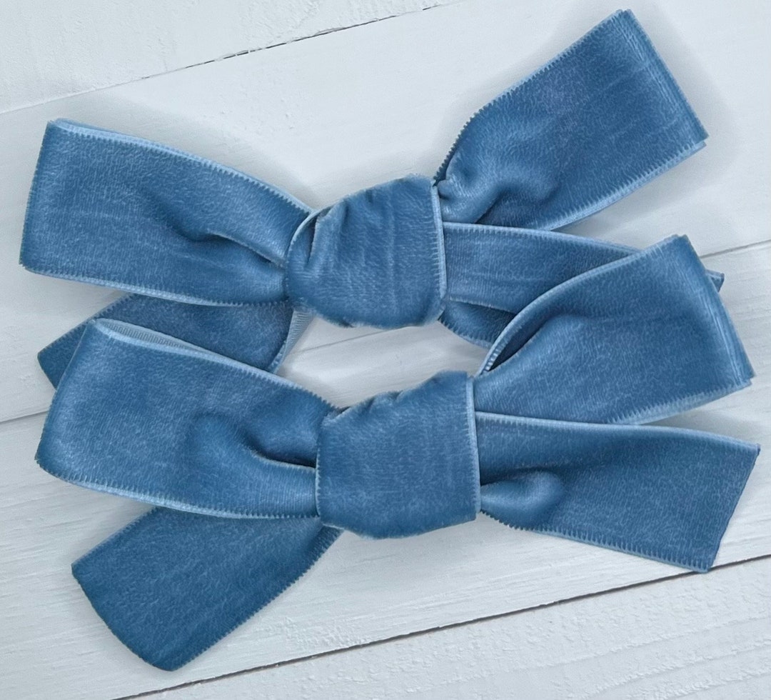 Dusty Blue Velvet Bow, Velvet Hair Bows, Easter Velvet Bow, Girls Bow