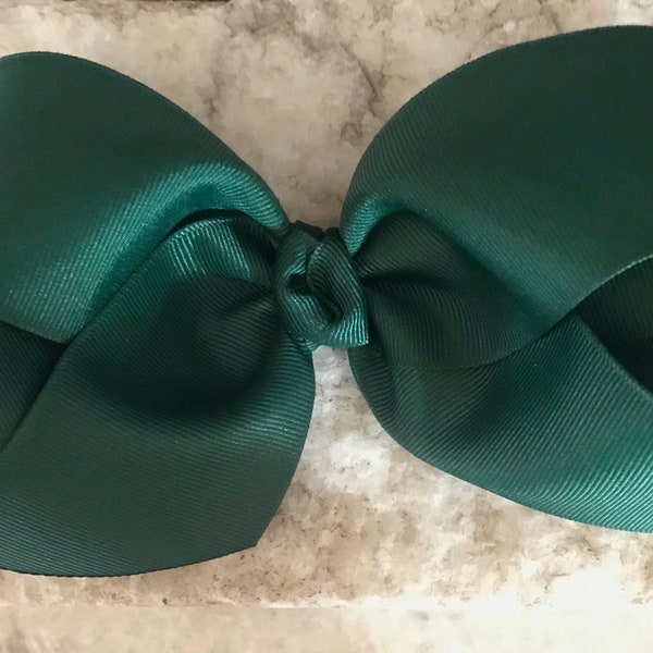 Dark Green Hair Bow, Extra Large Bow, Hair Bows, XL Bows for Girls, Toddler Bow, Girls Boutique Bow, Big 5-6 inch Bow, No Slip Hair Clip