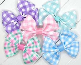 Pick-Gingham Hair Bows, Bows for Girls, Check Hair Bow, Girls Bow, Spring Hair Bow, Pastel Baby Bow Headband, Toddler Bow, No Slip Hair Clip