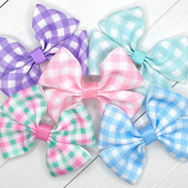 Pick-Gingham Hair Bows, Bows for Girls, Check Hair Bow, Girls Bow, Spring Hair Bow, Pastel Baby Bow Headband, Toddler Bow, No Slip Hair Clip