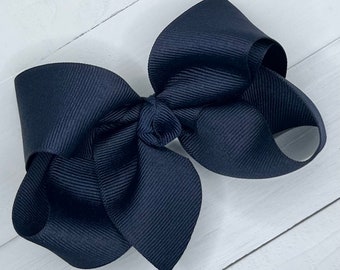 Navy Blue Hair Bow, Hair Bows, Bows for Girls, July 4th Bow, Girls Solid Boutique Bow, Baby Bow, Toddler Pre-School Bow, No Slip Hair Clip