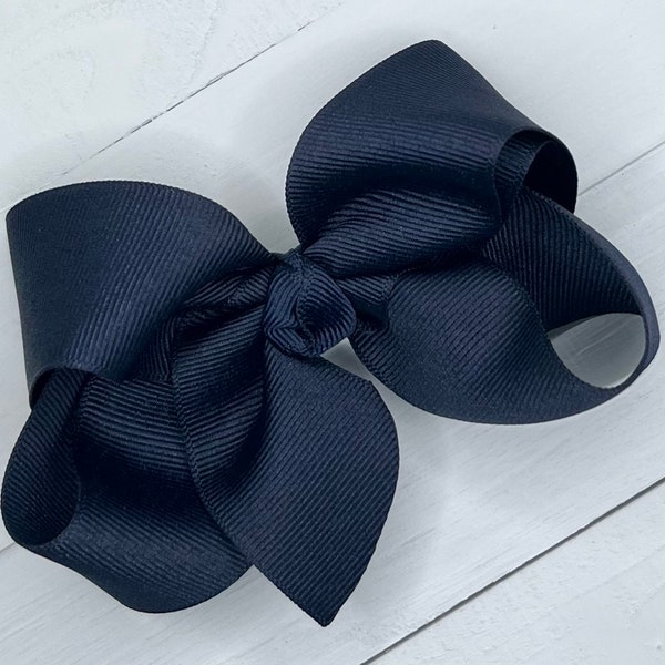 Navy Blue Hair Bow, Hair Bows, Bows for Girls, July 4th Bow, Girls Solid Boutique Bow, Baby Bow, Toddler Pre-School Bow, No Slip Hair Clip