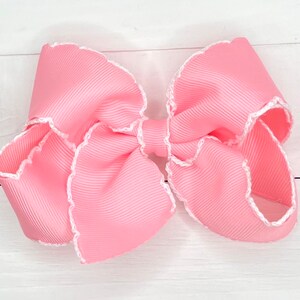 Pink Moonstitch Hair Bow, Hair Bows, Girls Bow, Pastel Baby Bow, Toddler Hair Bow, Hair Clip or Nylon Headband, Bows for Girls, Gift