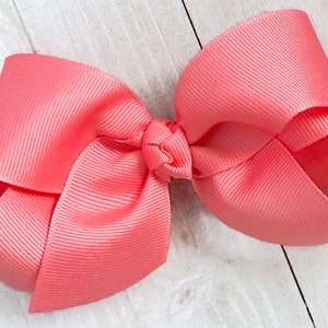 Coral Hair Bow, Hair Bows, Big Bows for Girls, Girls Hair Bow, Solid Boutique Hair Bow, Toddler Bow, Baby Bow Headband, No Slip Hair Clip