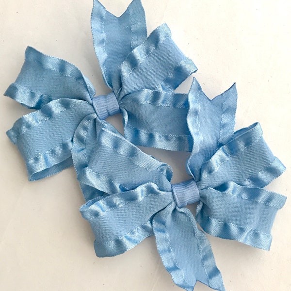 Spring Blue Satin Ruffle Bows, Hair Bows, Bows for Girls, Pastel Bow, Baby Bow Headband, Girls Pigtail Bows, Toddler Bow, No Slip Hair Clip