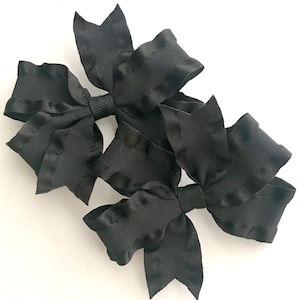 Black Double Ruffle Bow, Hair Bows, Back to School Uniform Bow, Frilly Satin Bow, Girls Bow, Halloween Hair Clip, Pigtails, Bows for Girls